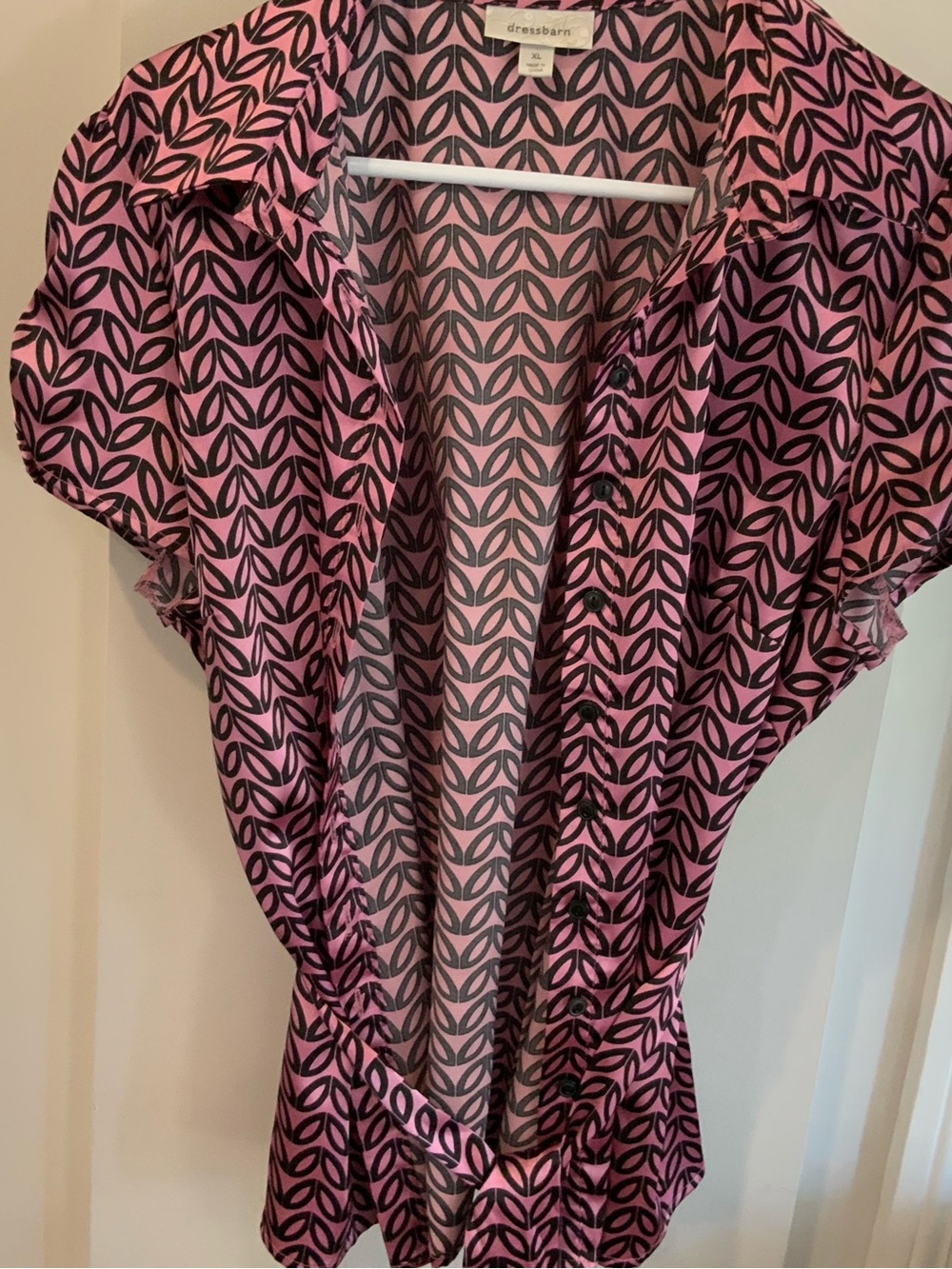 dressbarn Pink and Black Geometric Leaf Print Dress size XL. SKU 3097